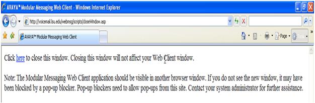 This warning appears: closing this window will not affect your web client window