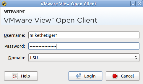  the vmware view open client login window