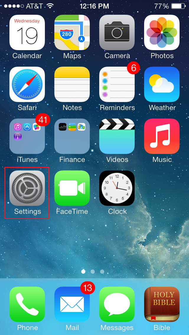iPhone with Settings icon selected at the middle left of the screen