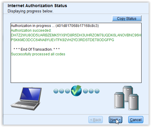 Authorization Status window on the SPSS Statistics 22 Install Wizard
