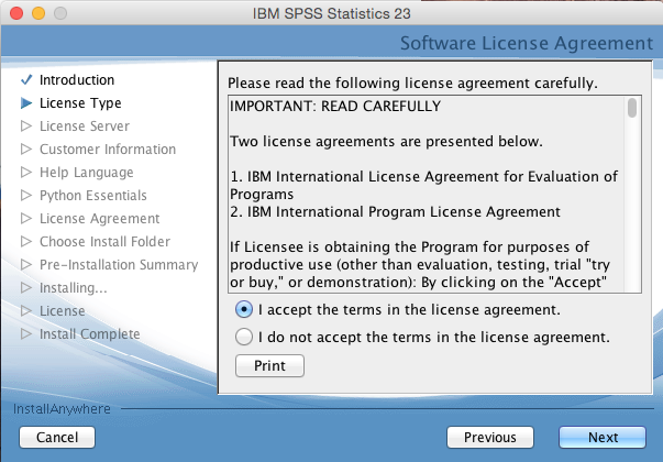 SPSS license agreement