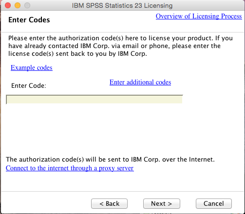 SPSS: Enter Authorization Code window