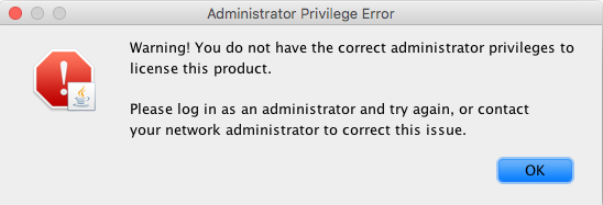 Administrator Privilege Error window
