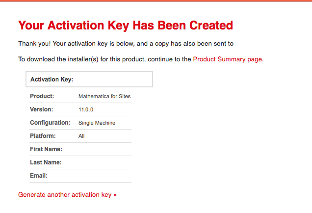 Activation Key page