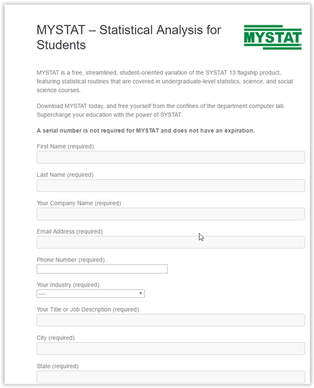 MYSTAT educational account information page