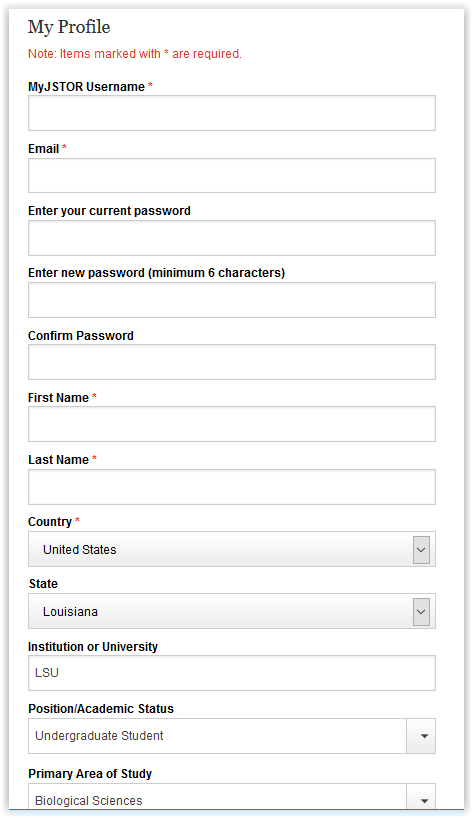 Edit account registration info in JSTOR