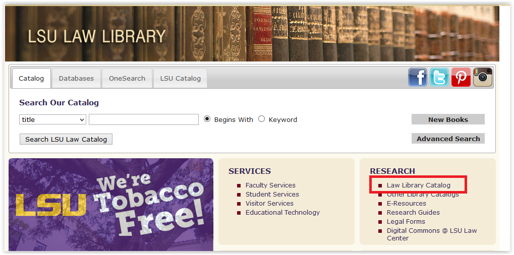  the Law Library Catalog in the research section