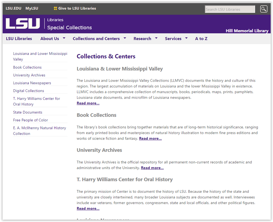 Collections and Centers page