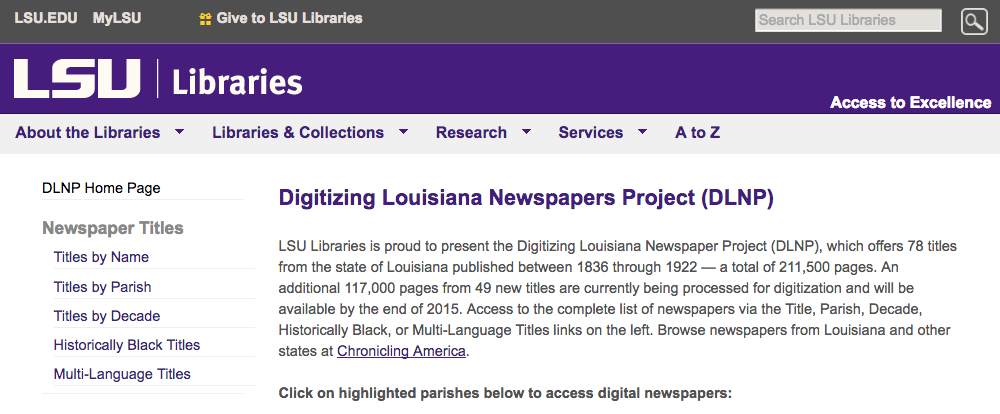 LSU DLNP Library home page