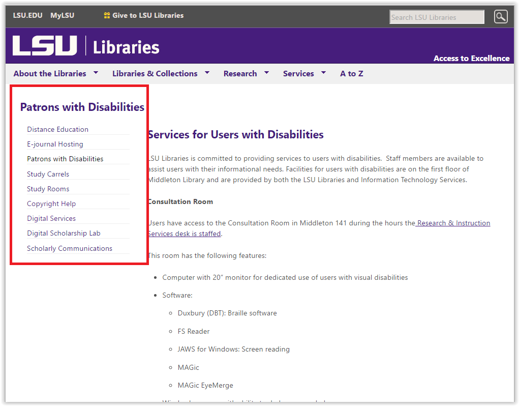 LSU Libraries: Patrons with Disabilities