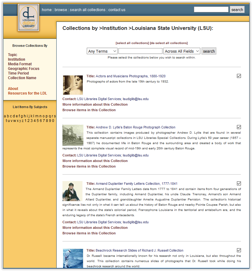 Louisiana digital library homepage