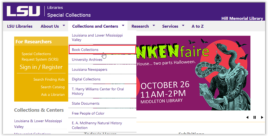 Book Collection under the Collections & Centers dropdown menu.