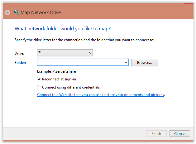 Map Network Drive Folder and Drive selection Menu