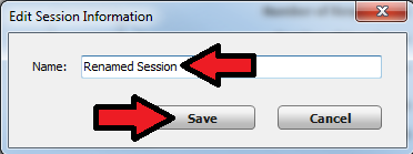 Session rename and save button