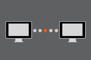 The two computer monitors with connection in progress graphic