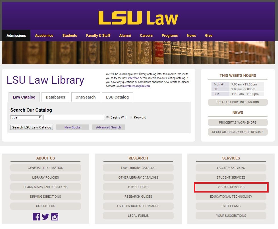 Services/Visitor Services on LSU Law Library website