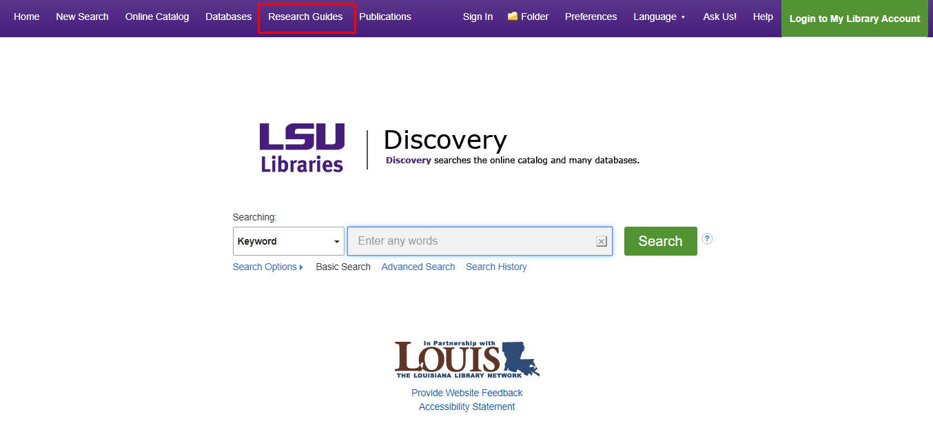 LSU libraries research guides tab
