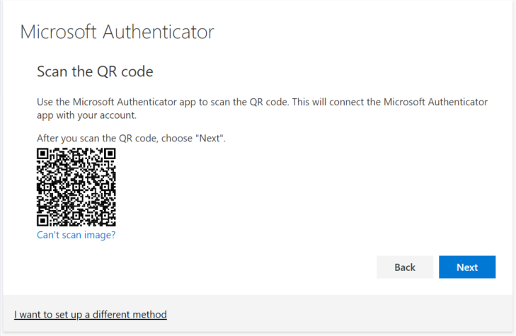 a qr code will display, scan it with your phone's microsoft authenticator app