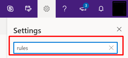 settings search bar with "rules" typed in