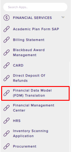 Financial Data Model (FDM) Translation under Financial services in myLSU portal