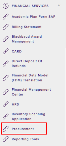 Procurement link under Financial Services section
