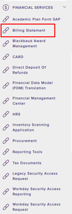Billing Statement on the financial services dropdown
