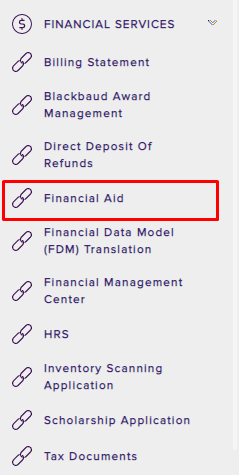 highlighted Financial Aid option