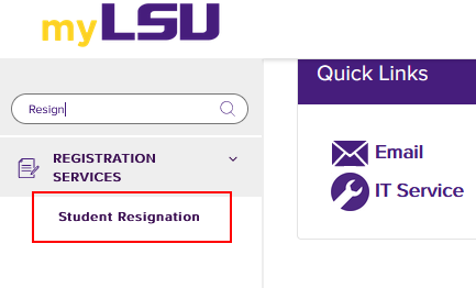Student resignation link in my LSU portal