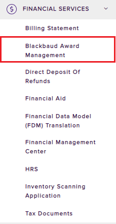 Blackbaud Award Management button under Financial Services in myLSU