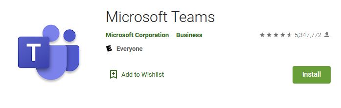 Teams Google Play Store page