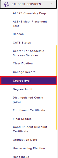 Course eval boxed under student services