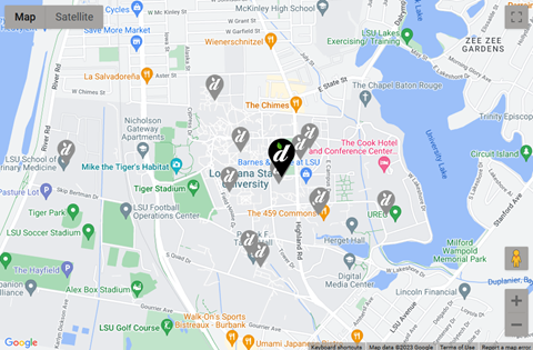 A map of available dining on the L S U Campus