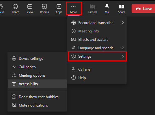 accessibility option highlighted